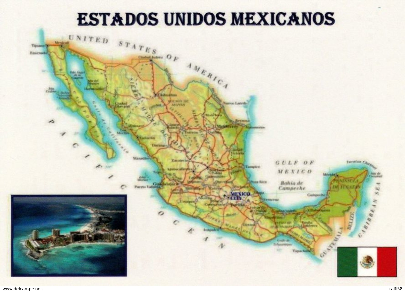 1 Map Of Mexico * 1 Ansichtskarte Mit Der Landkarte Von Mexiko * - Landkarten