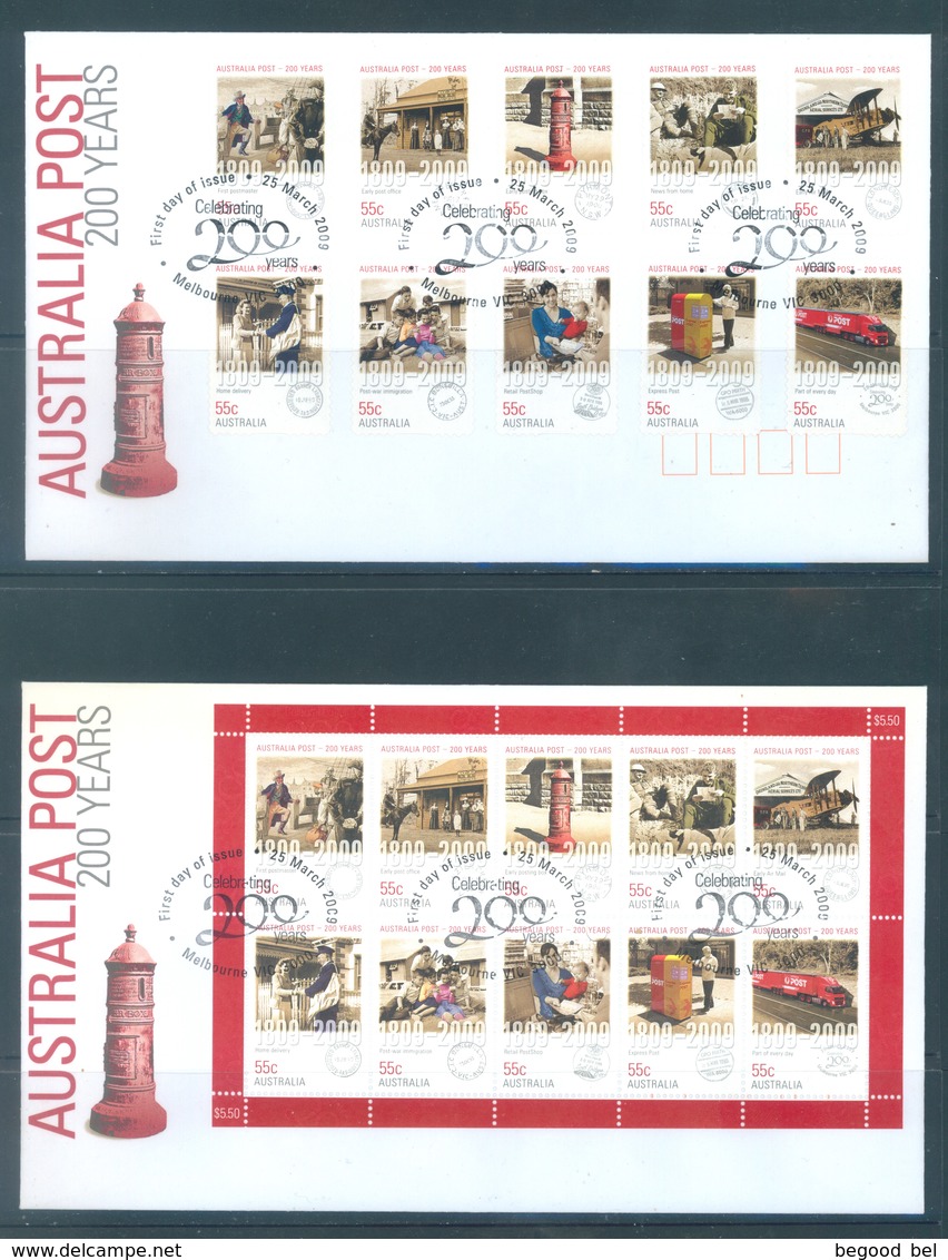 AUSTRALIA  - FDC - 25.3.2009 - 200 YEARS AUSTRALIAN POST - Yv 3042-3061 - Lot 18518 - Premiers Jours (FDC)