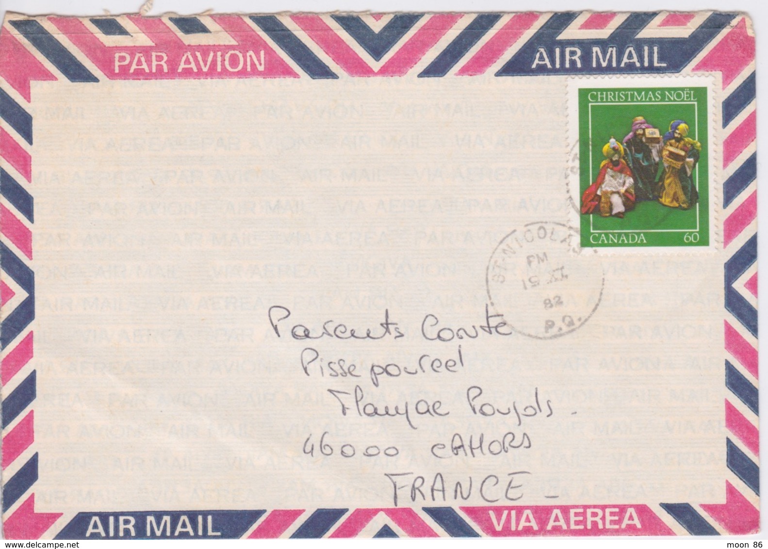 CANADA   ST NICOLAS  TIMBRE CHRISTMAS NOEL  ROIS MAGES - PAR AVION  AIR MAIL VIA AERA - Lettres & Documents