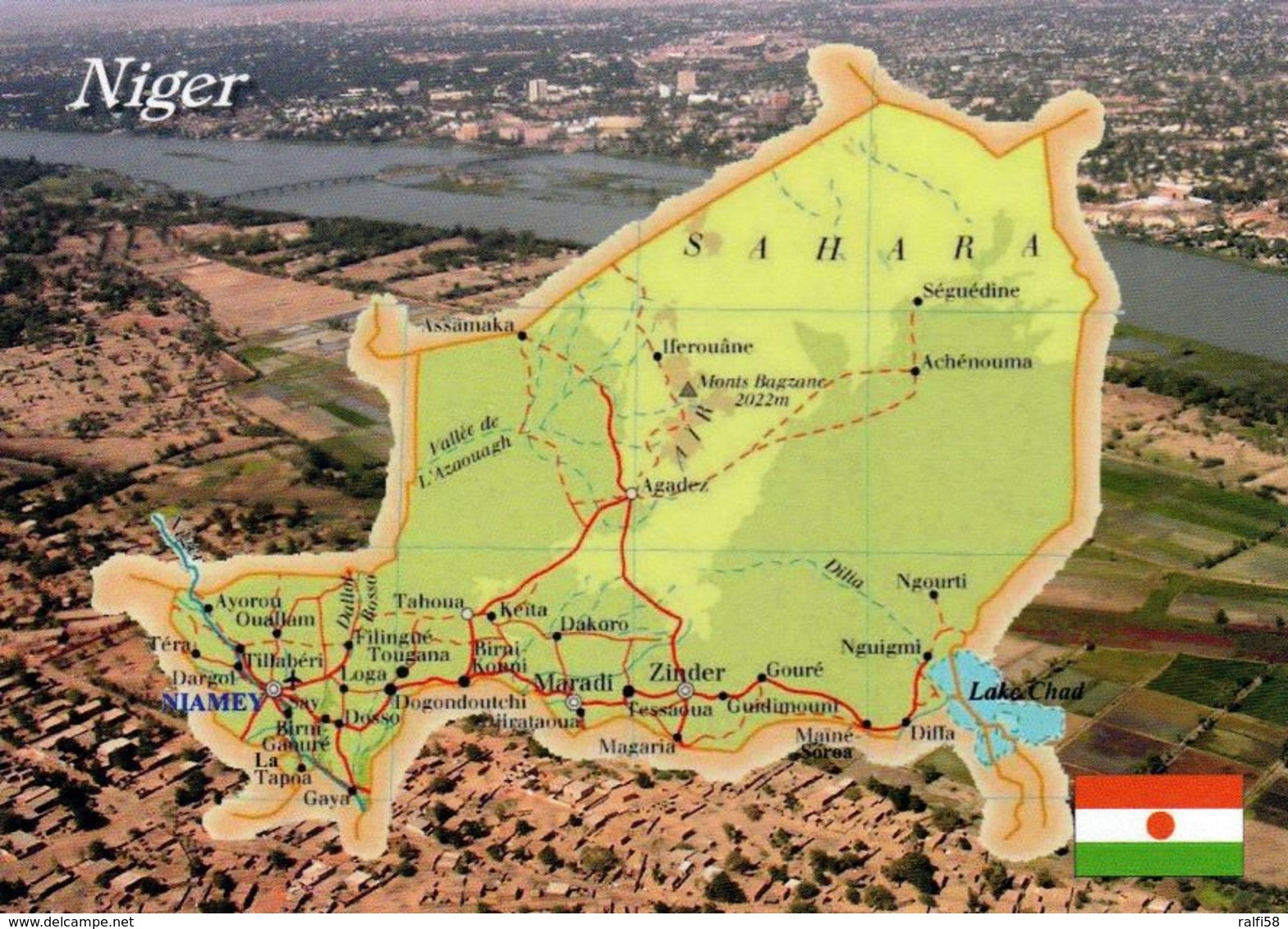 1 Map Of Niger * 1 Ansichtskarte Mit Der Landkarte Von Niger Und Der Flagge Des Landes * - Landkarten