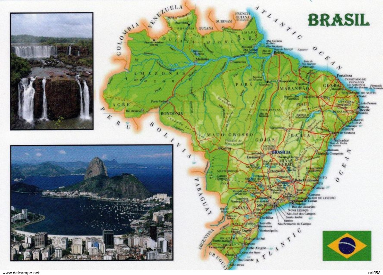 1 Map Of Brazil * 1 Ansichtskarte Mit Der Landkarte Von Brasilien * - Landkarten