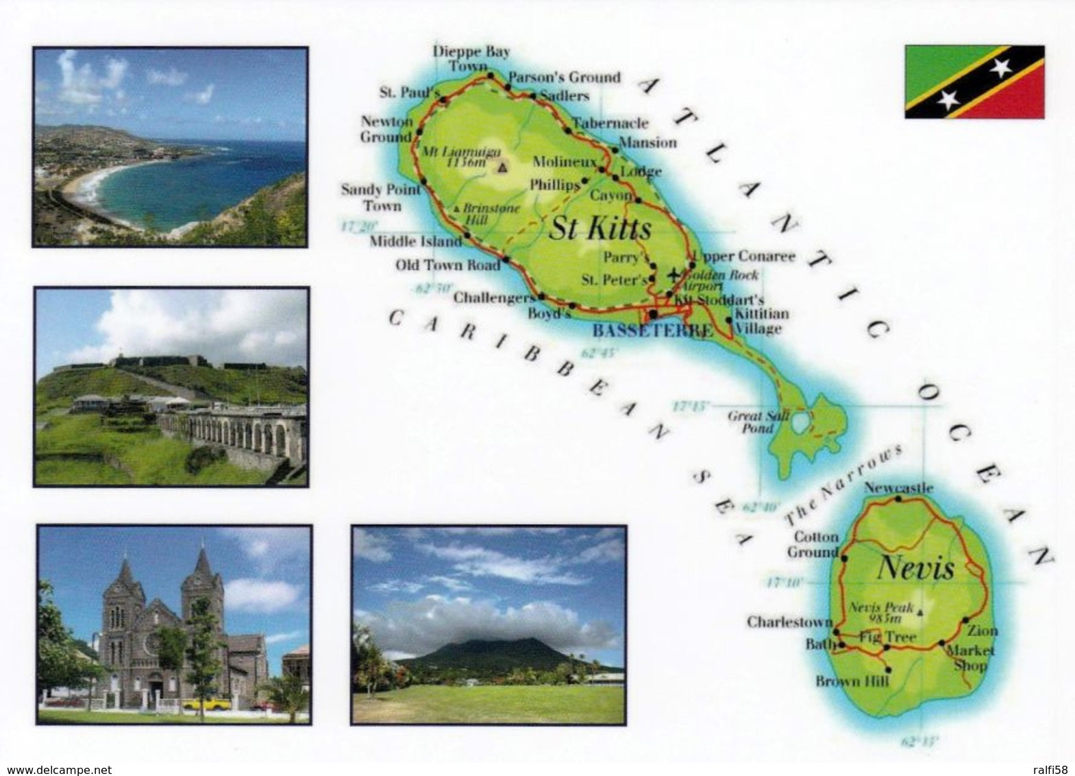 1 MAP Of St. Kitts And Nevis * 1 Ansichtskarte Mit Der Landkarte Von St. Kitts Und Nevis * - Landkarten