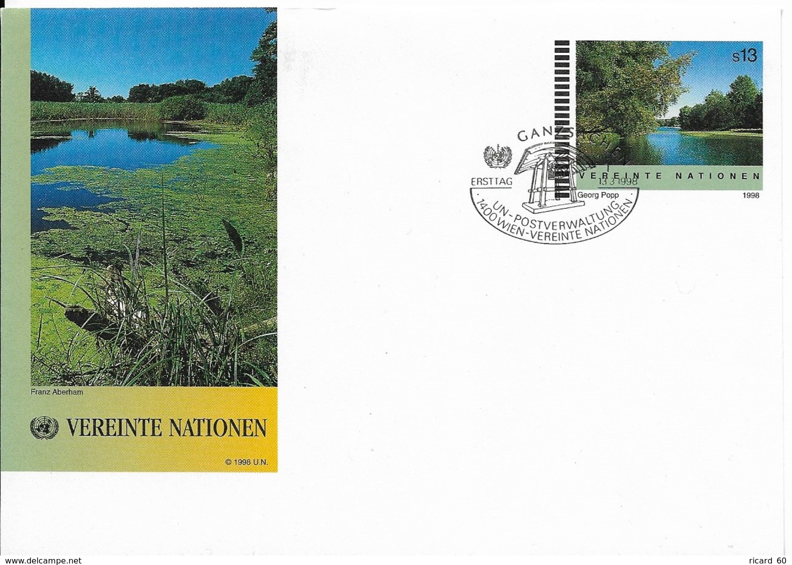 Onu, United Nations, Nations Unies,bureau De Vienne, Entier Postal 1998 , Env Fdc, Paysage De Cours D'eau - Lettres & Documents