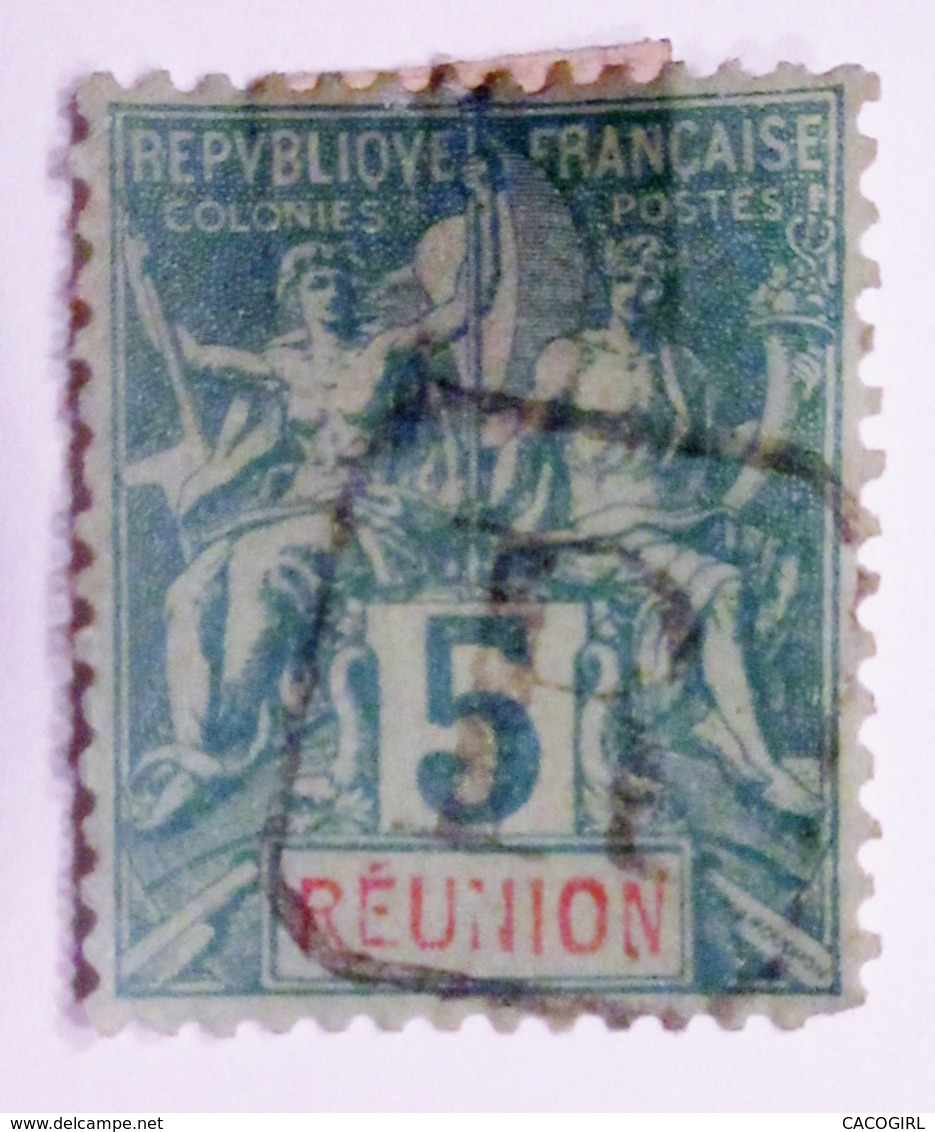 1892 Réunion  Yt 35, Mi 35 , Type Groupe 5c Vert  Oblitéré - Oblitérés