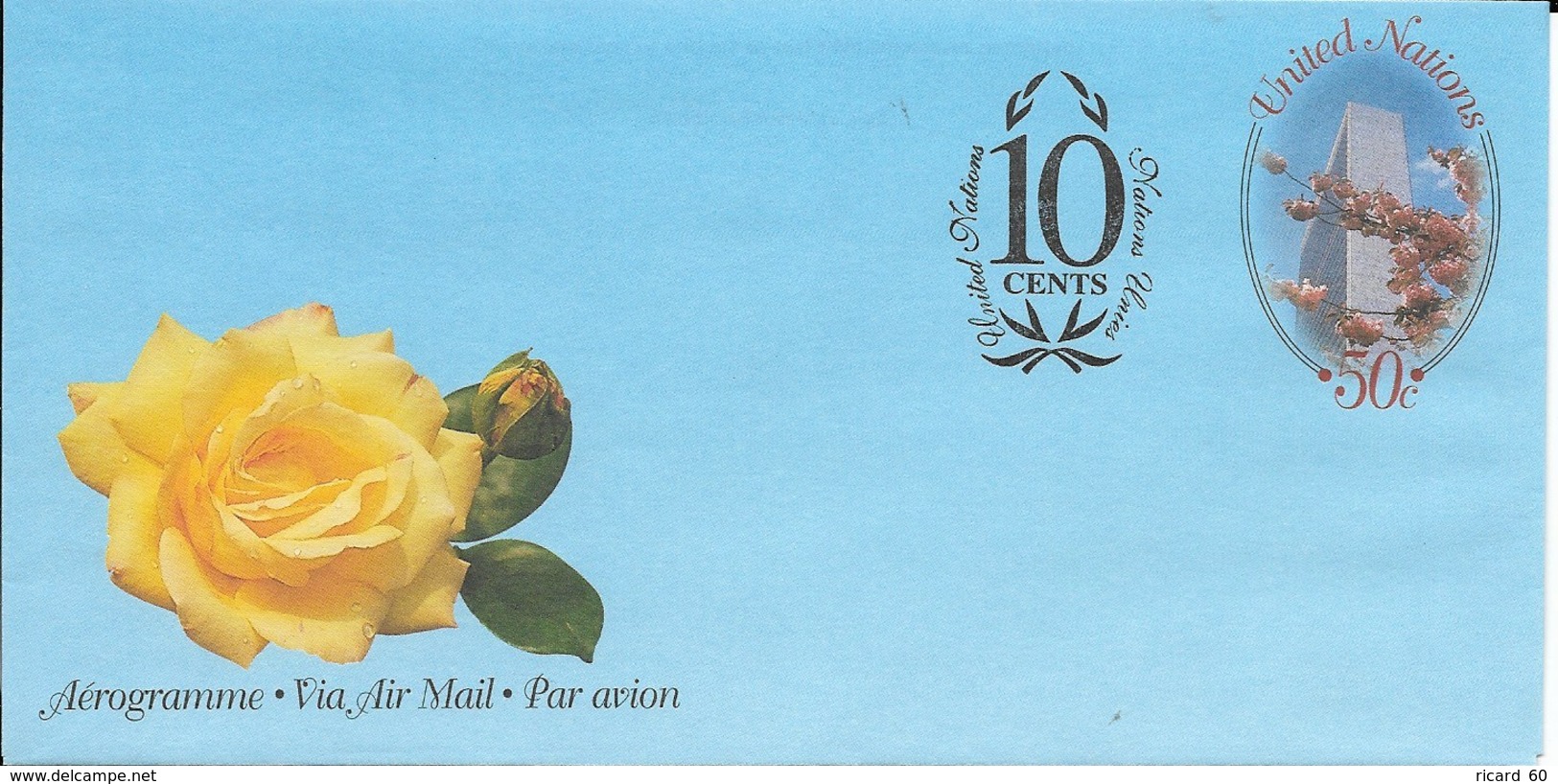 Onu, United Nations, Nations Unies,new York, Entier Postal 1999 , Aérogramme Neuf, Rose Jaune - Brieven En Documenten