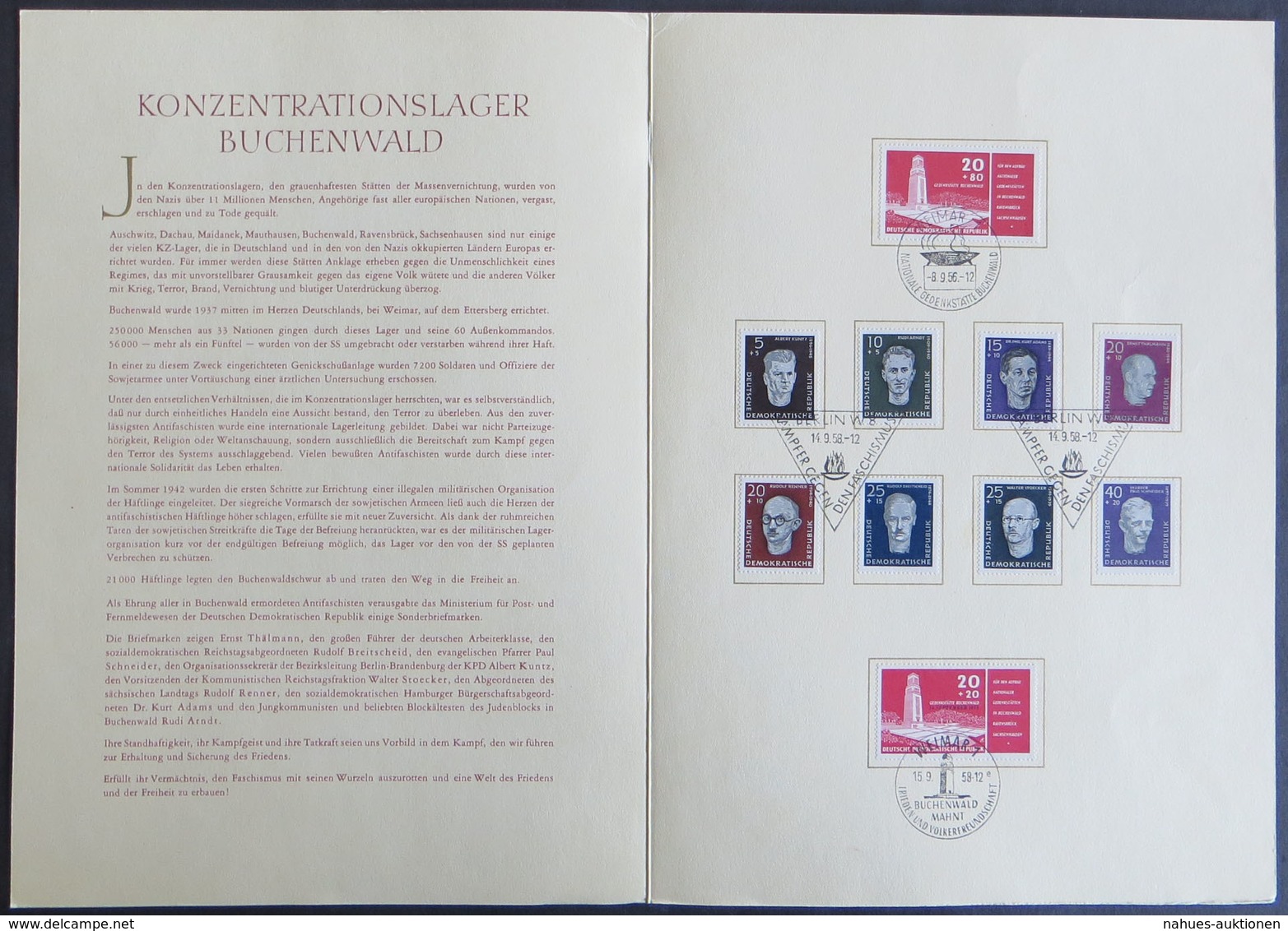 DDR KZ Buchenwald/Ravensbrück Gedenken Ersttagssonderstempel 1956-59 Ex 538-720 - Sonstige & Ohne Zuordnung