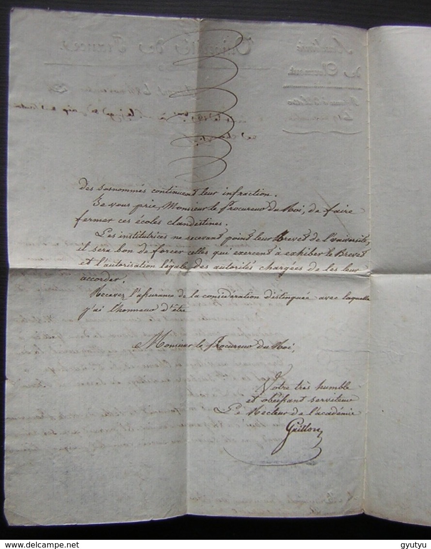 1824 Académie De Clermont, Université De France, Marque Sur  Lettre Du Recteur  Au Procureur Du Roi à Mauriac - 1801-1848: Précurseurs XIX