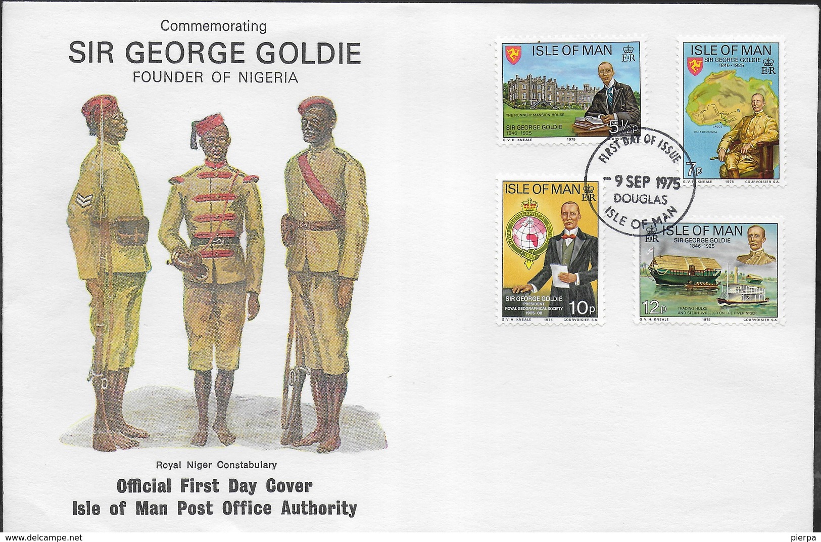 F.D.C. - SIR GEORGE GOLDIE - FONDATORE NIGERIA - 09.09.1975 SU BUSTA GRANDE 19X13 - Isola Di Man