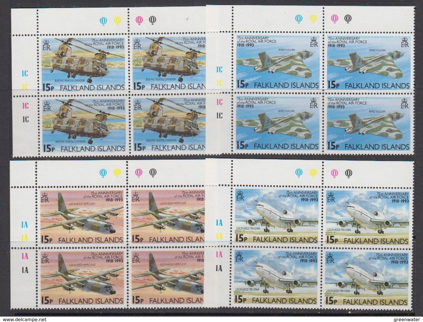 Falkland Islands 1993 Royal Air Force (RAF) 4v Bl Of 4 (corner) ** Mnh (41472A) - Falklandeilanden