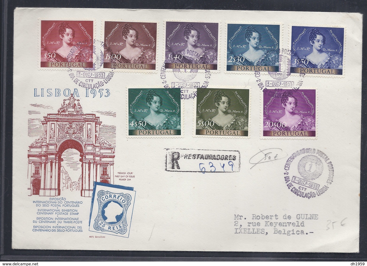 PORTUGAL 1953 FDC LISBOA 1DIA DE CIRCULACAO EXPOSITION CENTENAIRE TIMBRE POSTE EXHIBITION - Lettres & Documents