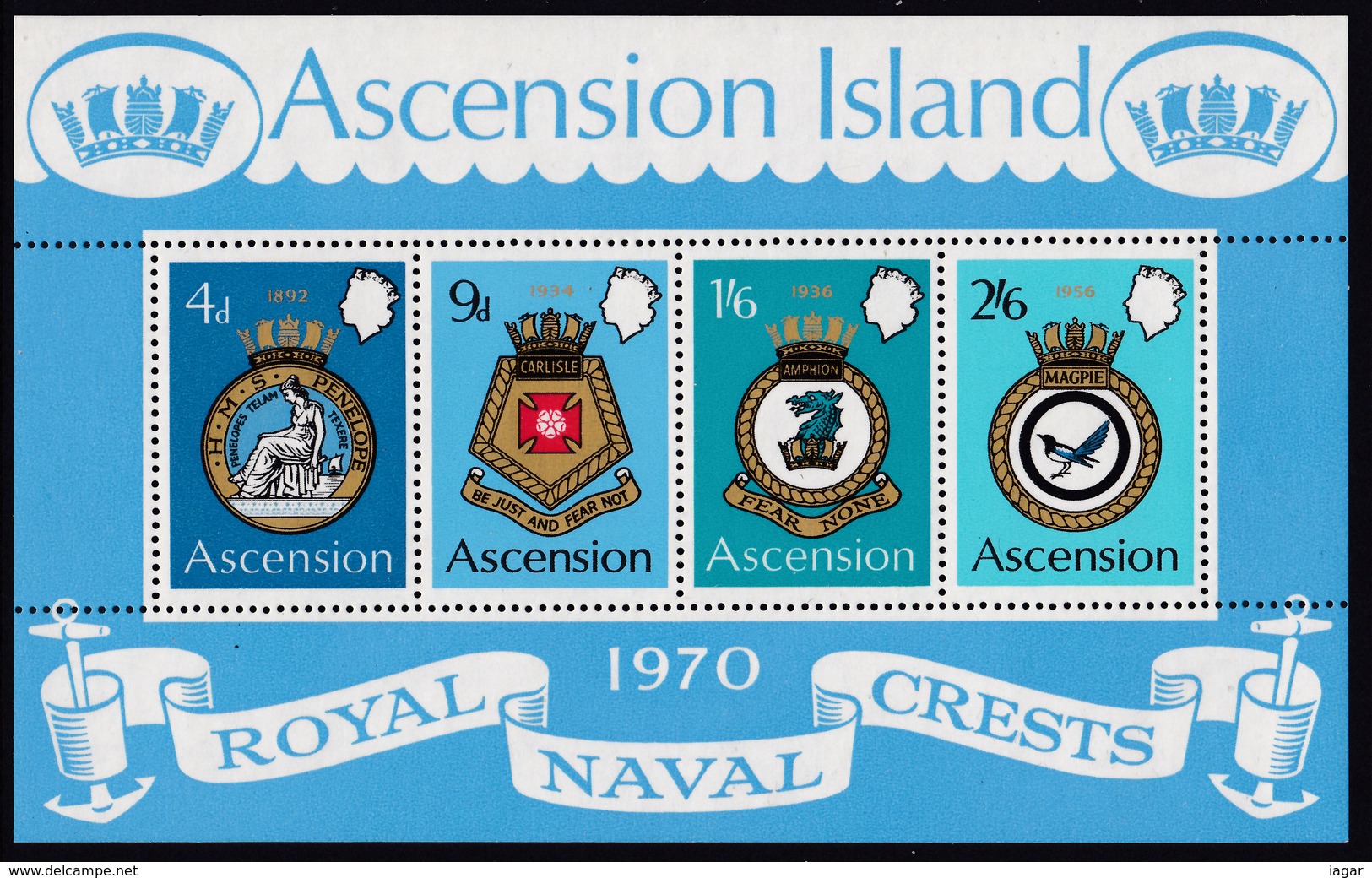 THEMATIC COATS OF ARMS:   ROYAL NAVY CRESTS   -  ASCENSION - Francobolli