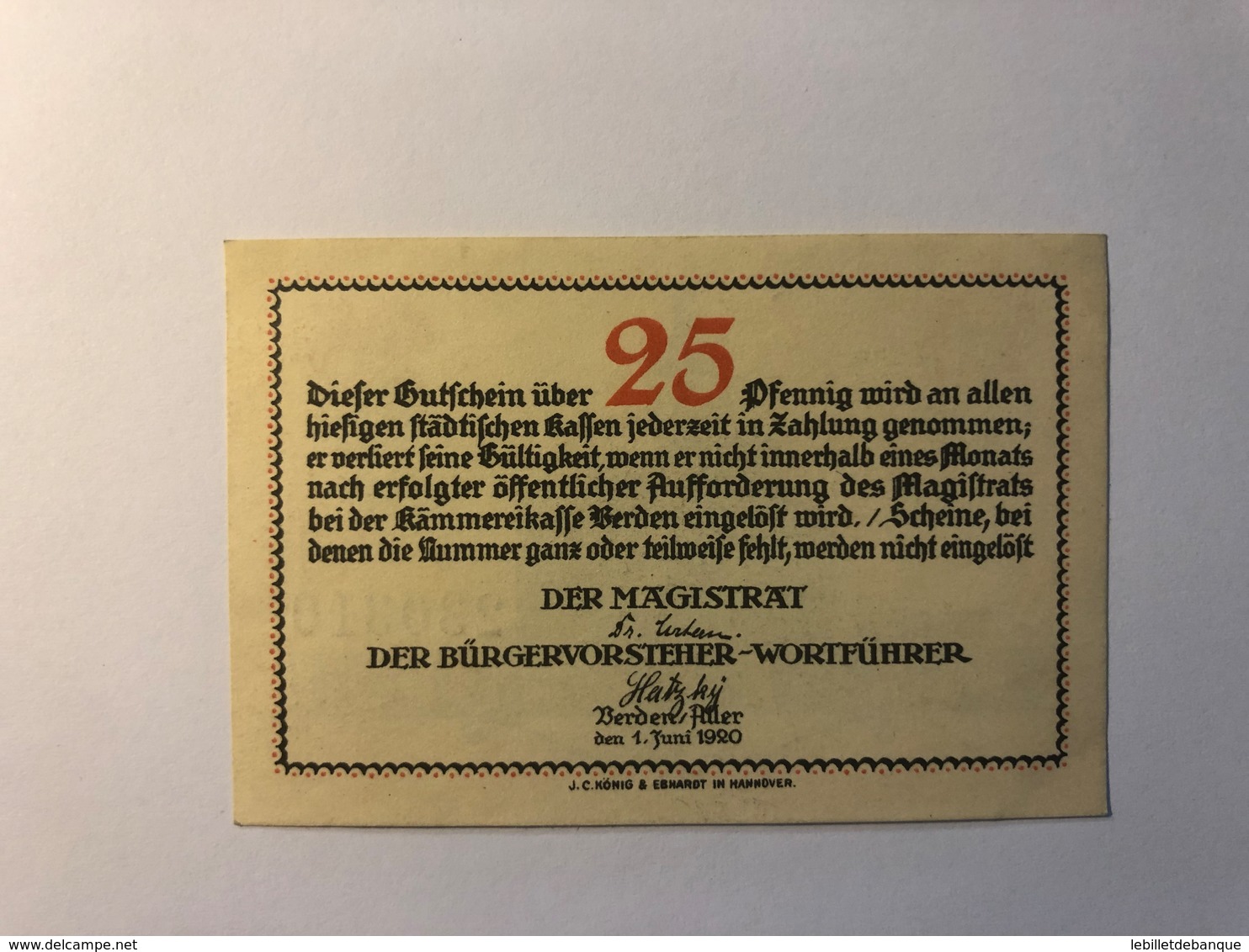 Allemagne Notgeld Allemagne Verden 25 Pfennig - Collections