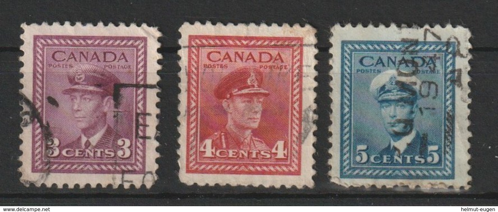 MiNr. 219, 221, 222 Kanada (Dominion), 1942, 1. Juli/1943. Freimarken: König Georg VI.; Kriegsproduktion Für Den Zweiten - Gebraucht