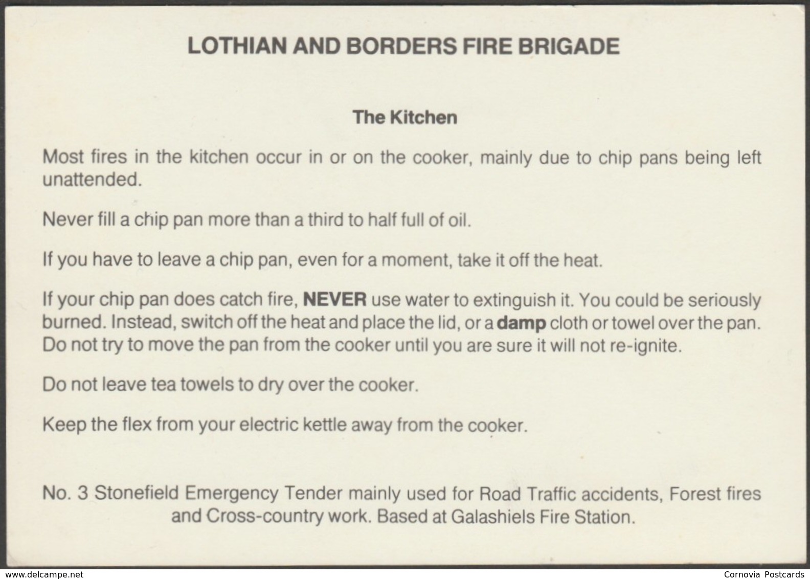 Lothian And Borders Fire Brigade Stonefield Emergency Tender - Advice Postcard - Trucks, Vans &  Lorries