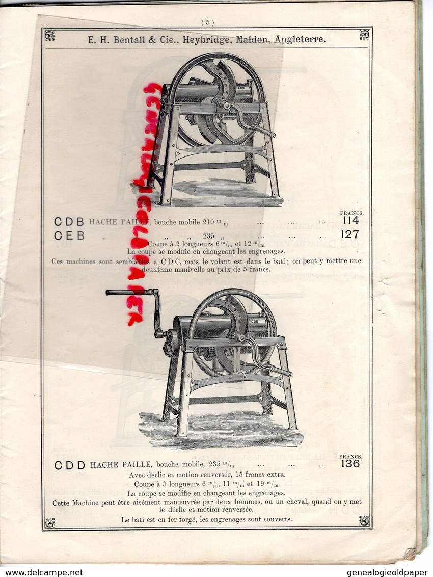 75-PARIS-ANGLETERRE-HEYBRIDGE MALDON-RARE CATALOGUE E.H. BENTALL-CHARLES LACROIX-H.T. MOT 168 BD VILLETTE-BORDEAUX -1891