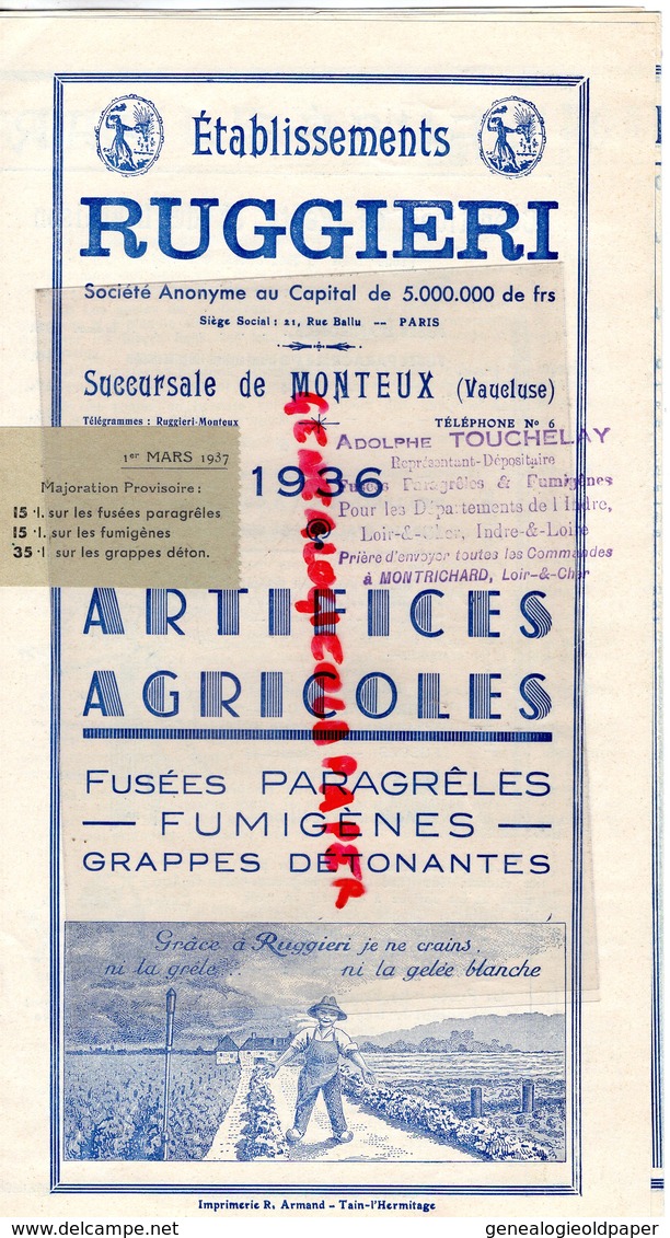 84- MONTEUX-75 PARIS- RARE CATALOGUE E ETS. RUGGIERI-ARTIFICES AGRICOLES-FUSEES PARAGRELES-ADOLPHE TOUCHELAY MONTRICHARD - Landwirtschaft