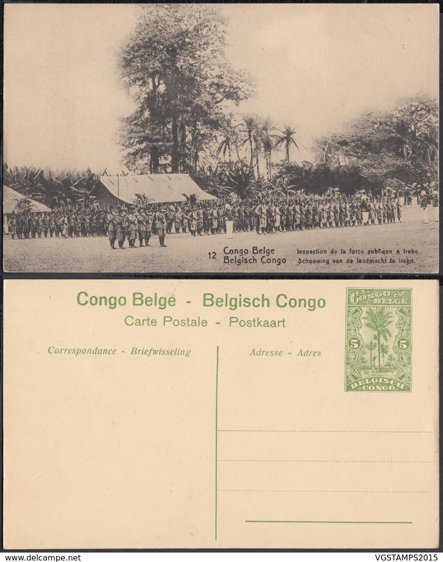 Congo Belge - EP Vue 5C Vert - Nº12 Inspection De La Force Publique A Irebu (DD) DC1062 - Congo Belge