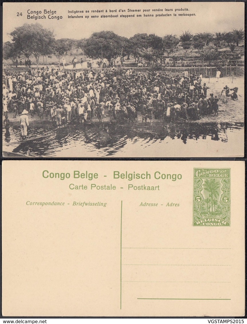 Congo Belge - EP Vue 5C Vert - Nº24 " Indigènes Se Rendant à Bord D'un Steamer Pour Vendre Leurs Produits " (DD) DC1064 - Congo Belge