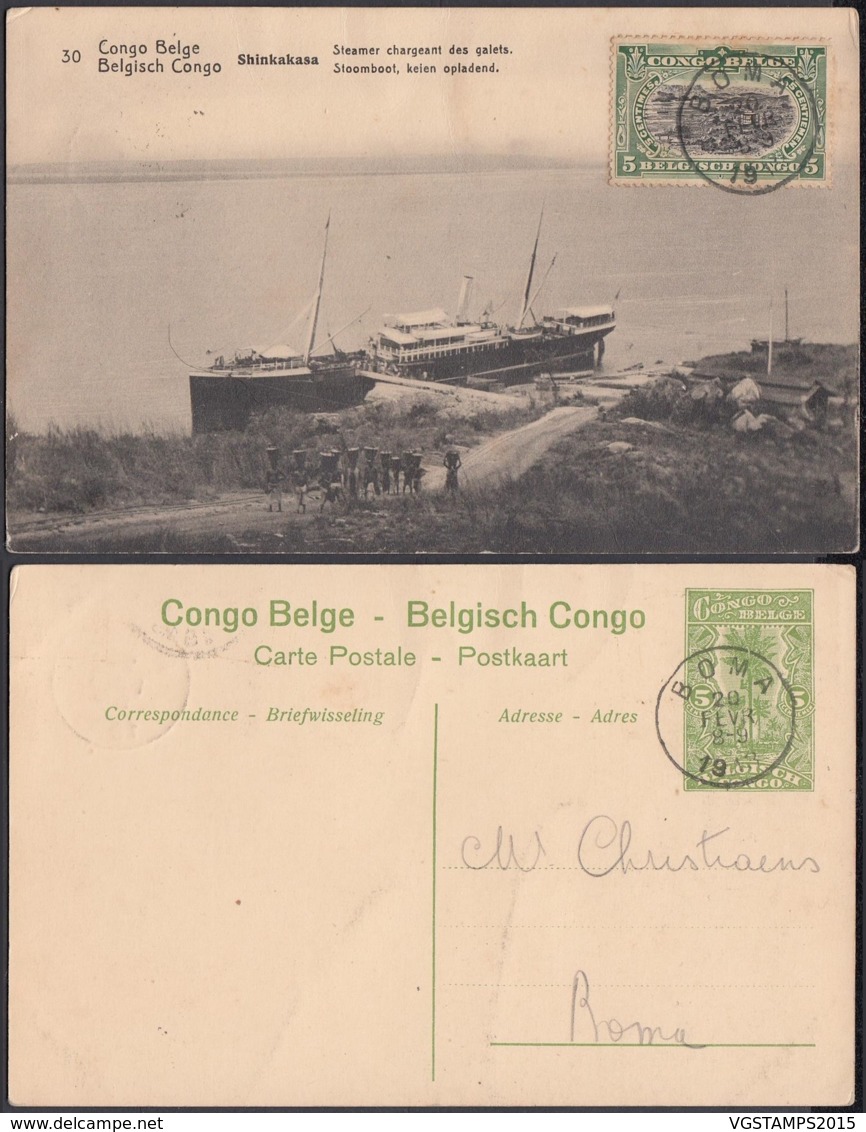 Congo Belge - EP Vue 5C Vert Voyagé - Nº30 Shinkakasa " Steamer Chargeant Des Galets " (DD) DC1069 - Congo Belge