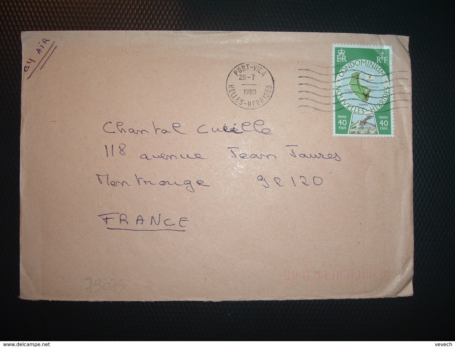 LETTRE TP TANNA 40 OBL.MEC. 25-7 1980 PORT-VILA - Lettres & Documents