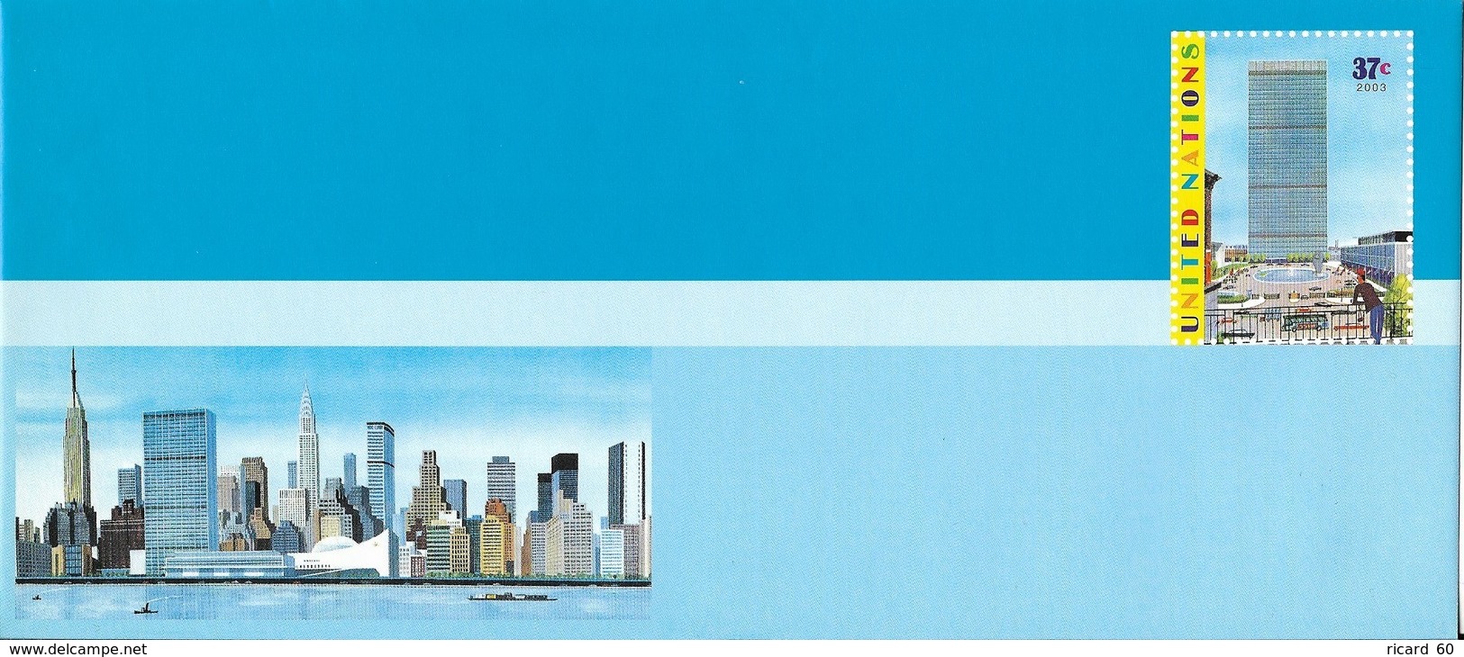 Onu,united Nations, New York , Entier Postal  2003, Env Neuve, Manhattan, This Is The United Nations 240x106 - Lettres & Documents