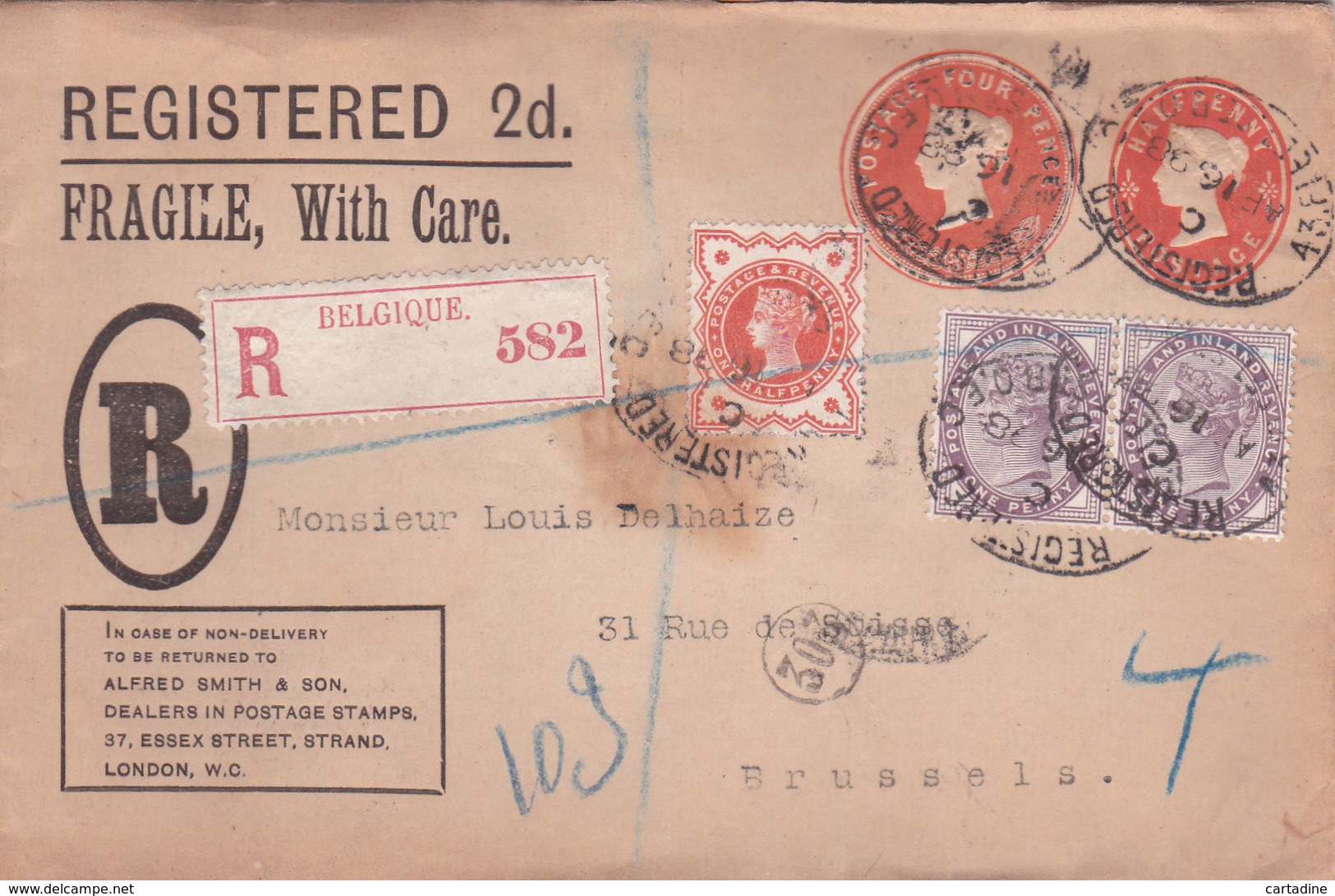 Entier Postal - Lettre Recommandé 1898 - Postage And Inland Revenue- Avec Cachet De Cire "Alfred Smith" - Entiers Postaux