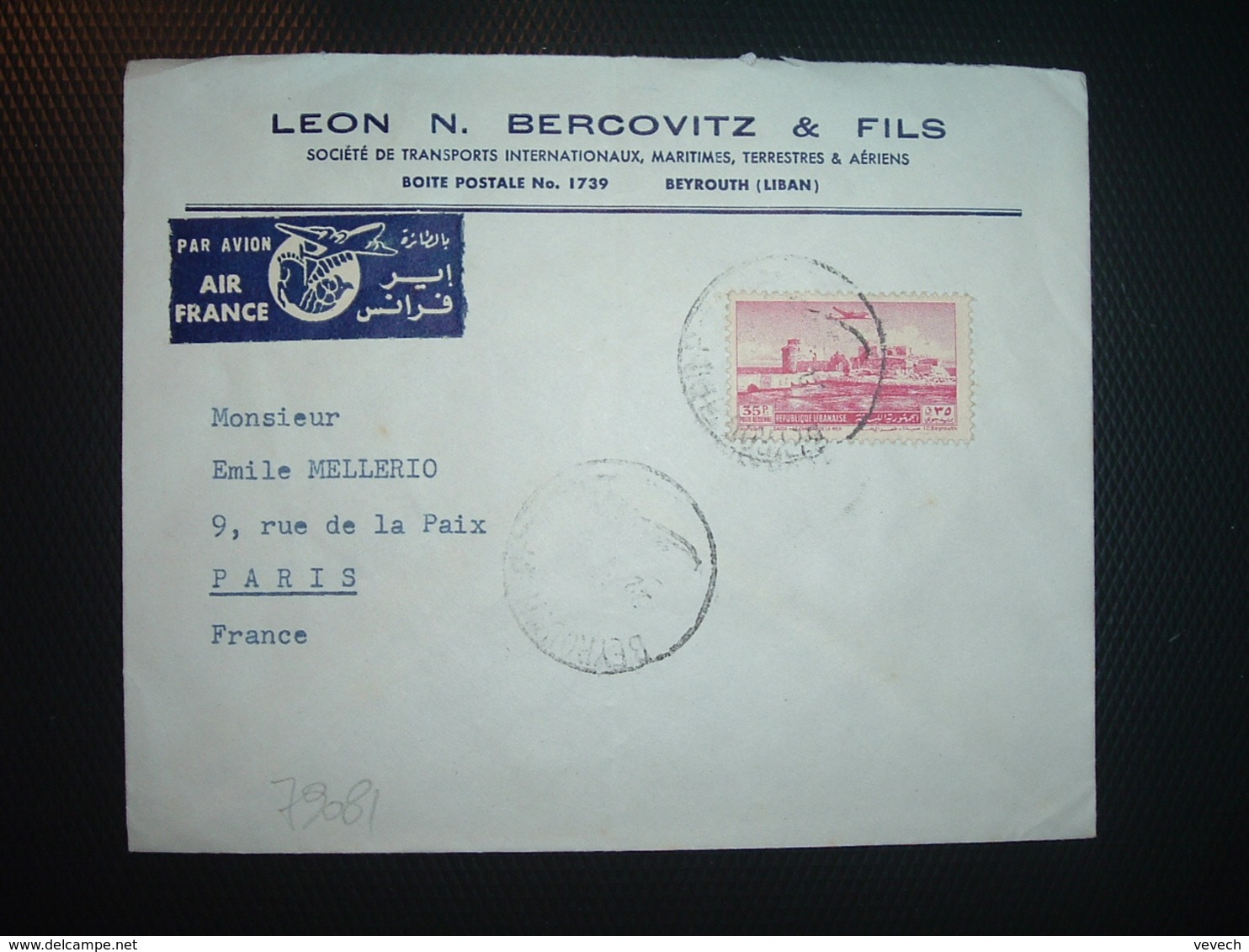 LETTRE TP 35P OBL.2 V 52 BEYROUTH RP + LEON N. BERCOVITZ & FILS TRANSPORTS - Líbano