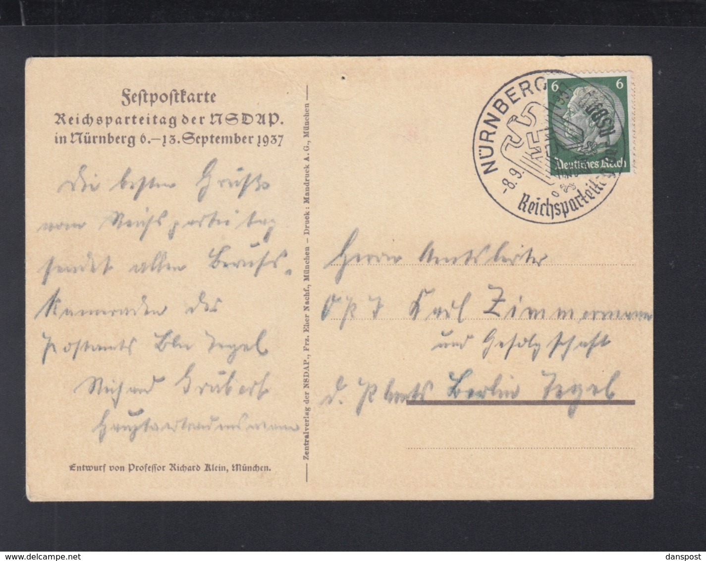 Dt. Reich PK NSDAP Nürnberg 1937 Sonderstempel - Evenementen