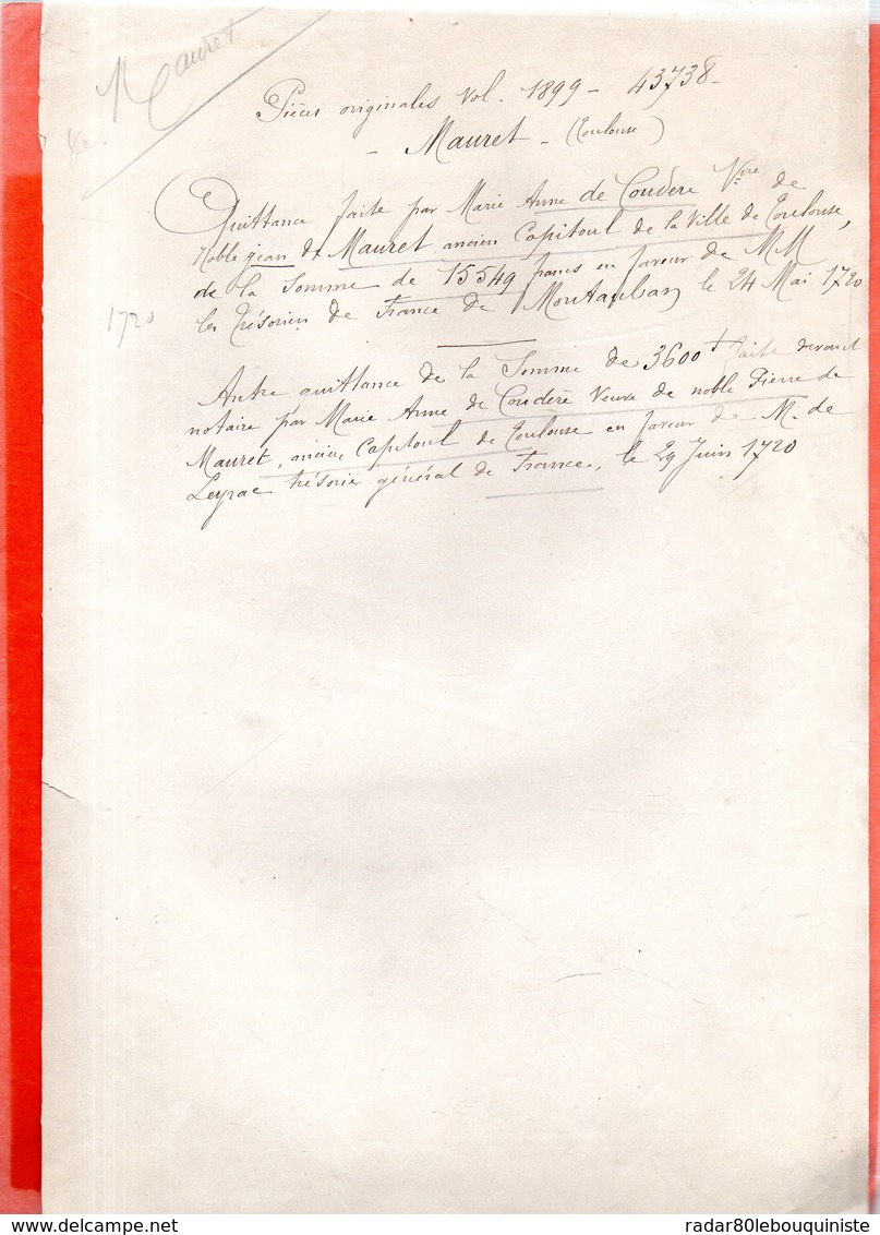 De MAURET.Travail D'un Généalogiste Du 19e Siècle.1 Page - Documents Historiques