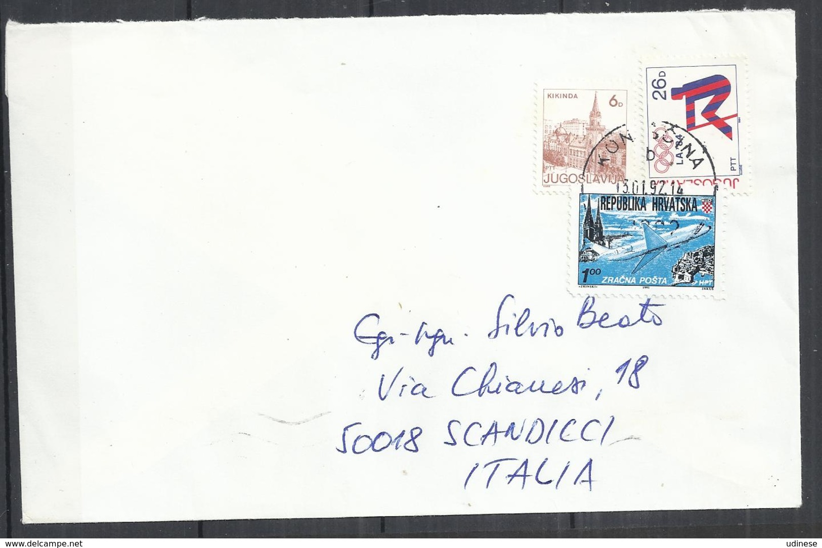 CROATIA 1992 - ADDRESSED COVER WITH MIXED JUGOSLAVIAN AND CROATIAN POSTAGE - RARE - Croatie