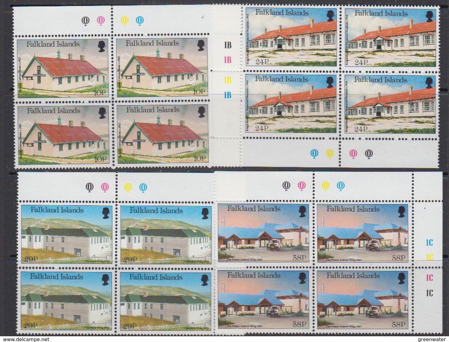 Falkland Islands 1987 Local Hospitals 4v Bl Of 4 (corners) ** Mnh (41473A) - Falklandeilanden