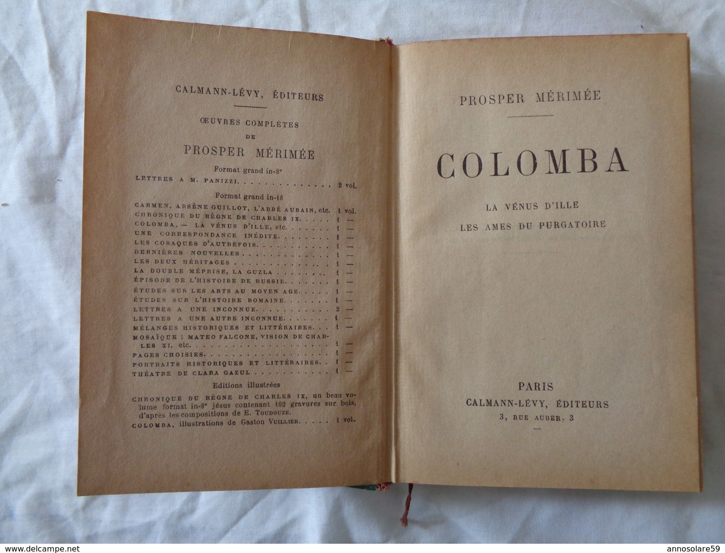 LIBRO D'EPOCA 1926 - PROSPER MERIMEE (COLOMBBA - LA VENUS D'ILLE - LES AMES DU PURGATOIRE) - LEGGI - Recht Und Wirtschaft