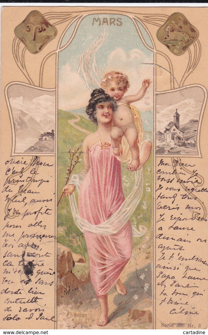 CPA  Représentation MARS - Signe Astrologique Bélier - Fantaisie Femme - Ange - 1901 - Astrologie