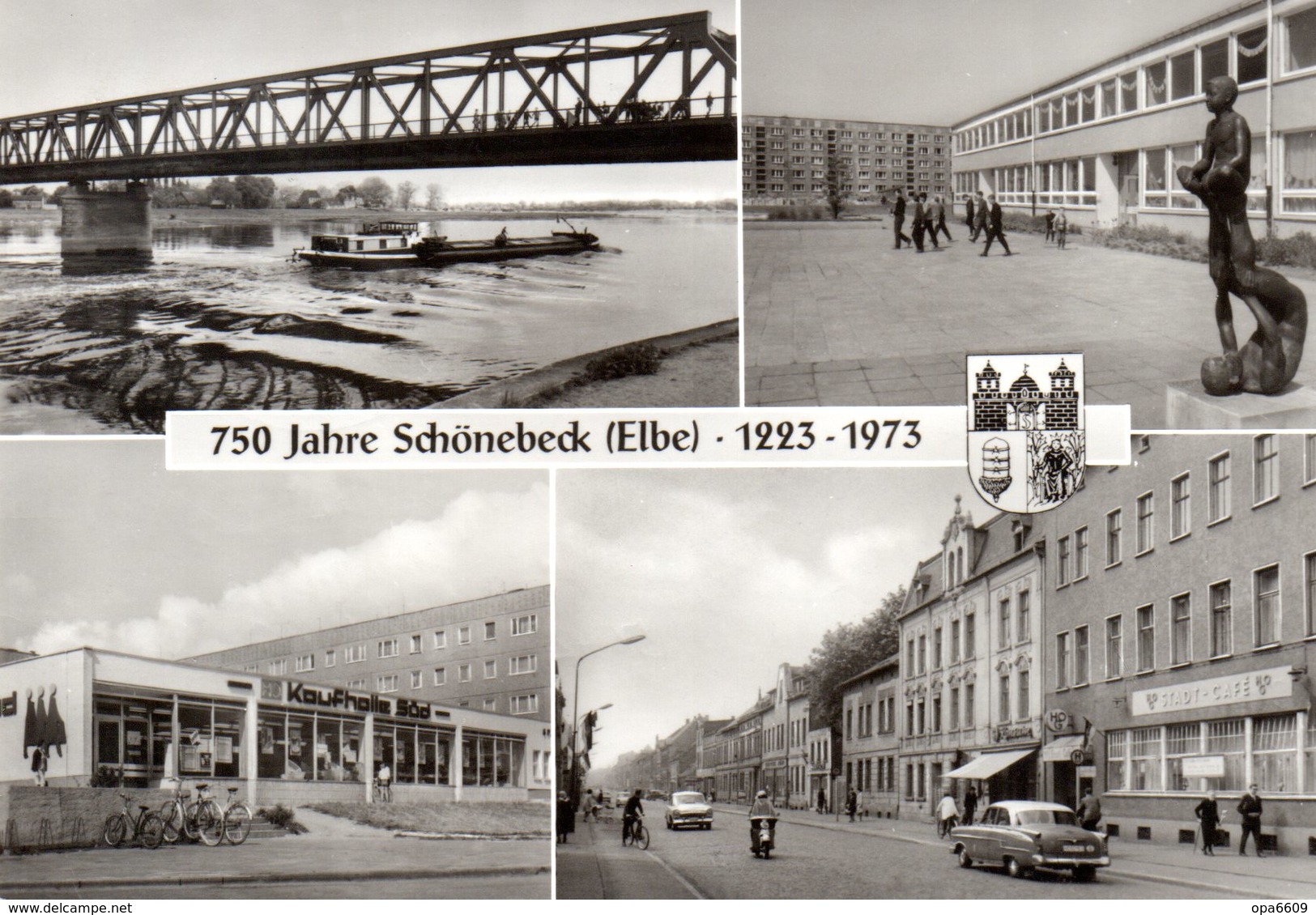 (DDR-B1) DDR Mehrbild-Ansichtskarte "750 Jahre Schönebeck (Elbe)" MiF Mi 1856/57, SSt.28.6.1973 SCHÖNEBECK - Briefe U. Dokumente