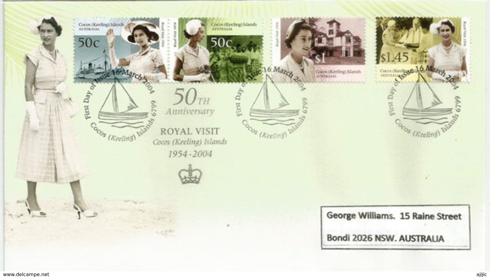 Visite Royale Reine Elisabeth II Aux îles COCOS  1954-2004, Série Nr 397/400   FDC Avec Hautes Faciales - Cocos (Keeling) Islands