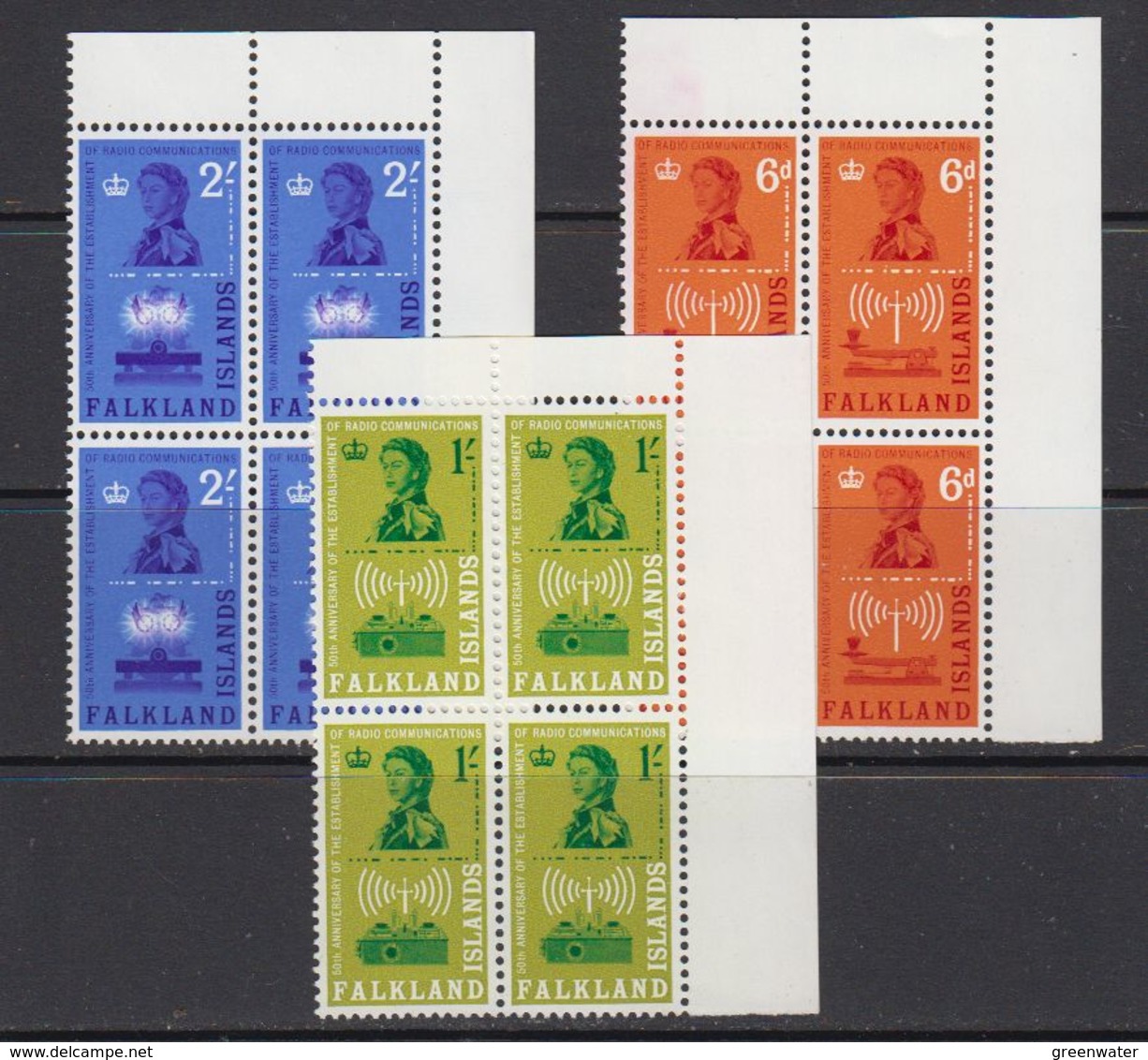 Falkland Islands 1962 Radio Communications 3v  Bl Of 4  (corners) ** Mnh (41475B) - Falklandeilanden