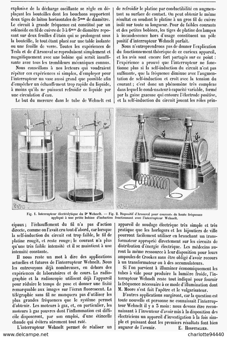 INTERRUPTEUR "  WEHNELT " Pour BOBINE D'INDUCTION 1899 - Autres & Non Classés