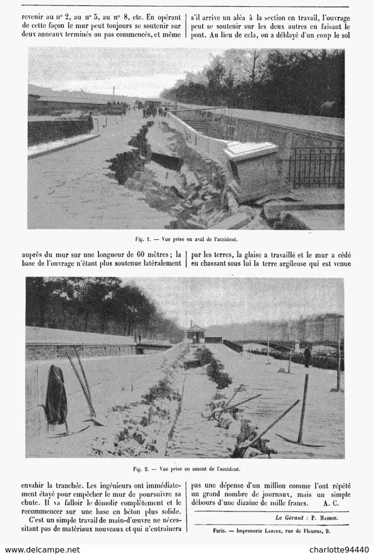 TRAVAUX DU CHEMIN DE FER D'ORLEANS à PARIS  " éboulement D'un Mur "  1899 - Chemin De Fer