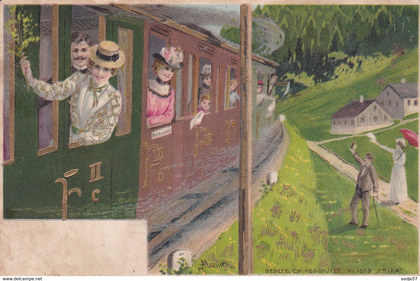 Eisenbahn, Zug, Train, Reisende, Landschaft, Sign. Mailick - Mailick, Alfred