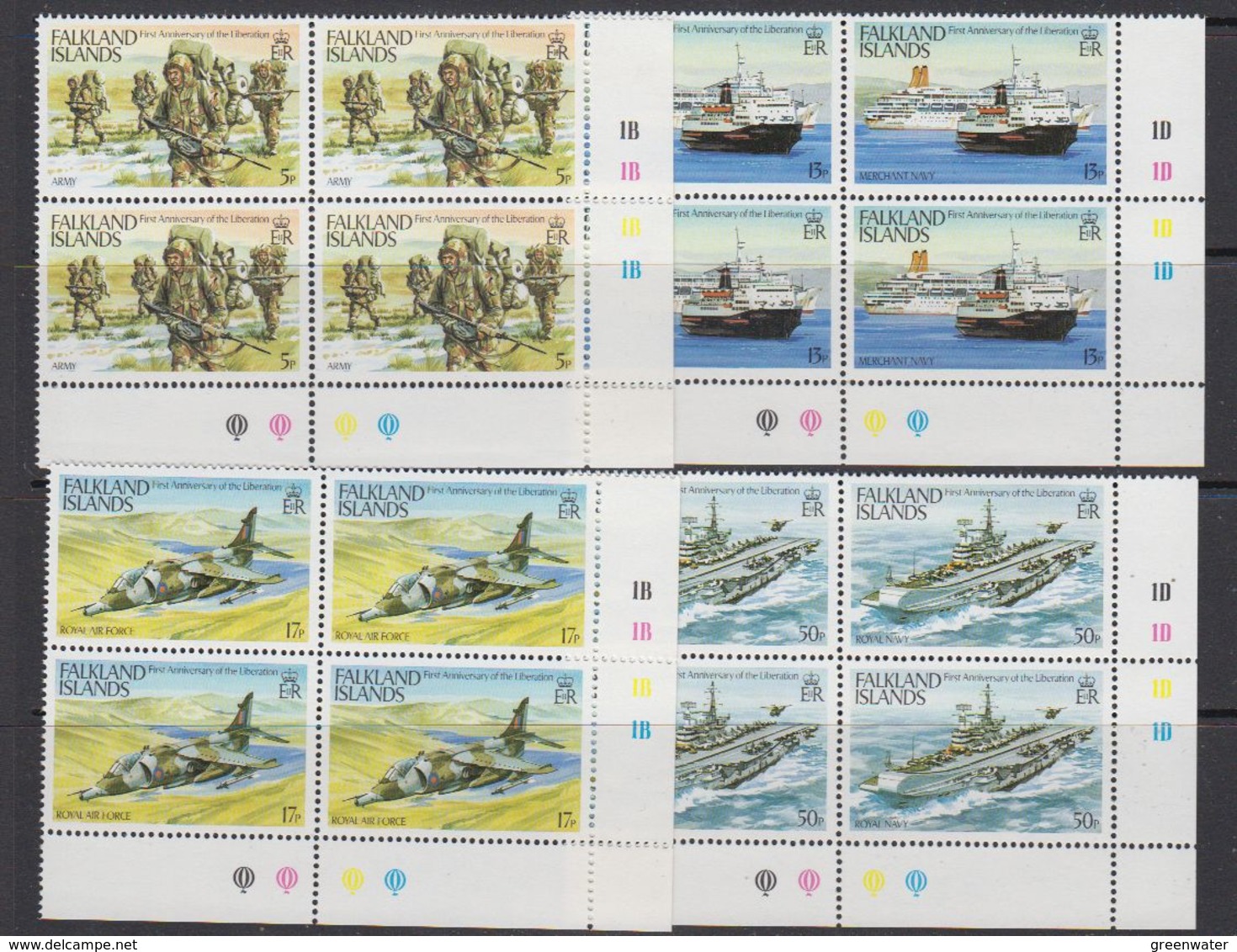 Falkland Islands 1983 First Anniversary Liberation 4v Bl Of 4 (corners) ** Mnh (41475) - Falklandeilanden