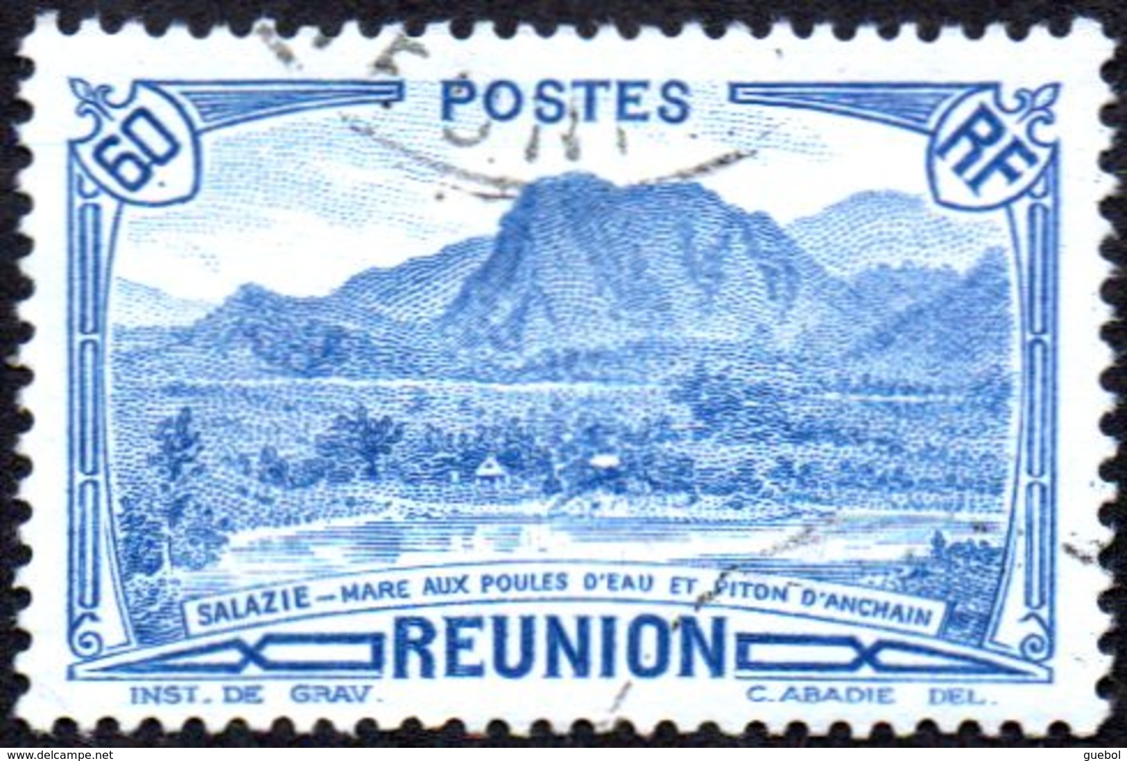 Réunion Obl. N° 166 Vue -> Salazie, Mare Aux Poules D'eau Et Piton D'Auchain 60 Cts Bleu - Oblitérés