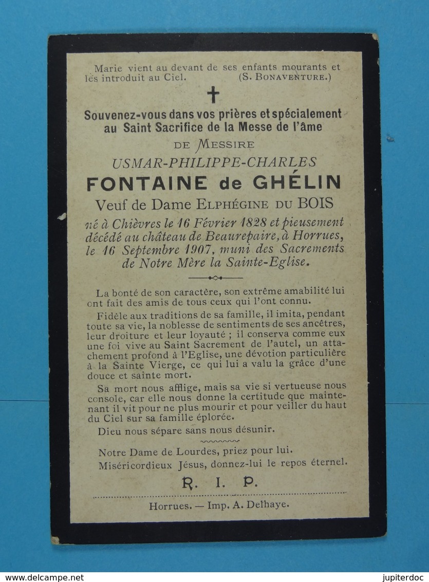 Usmar Fontaine De Ghélin Vf Elphégine Du Bois Chièvres 1828 Château De Beaurepaire à Horrues 1907 - Images Religieuses