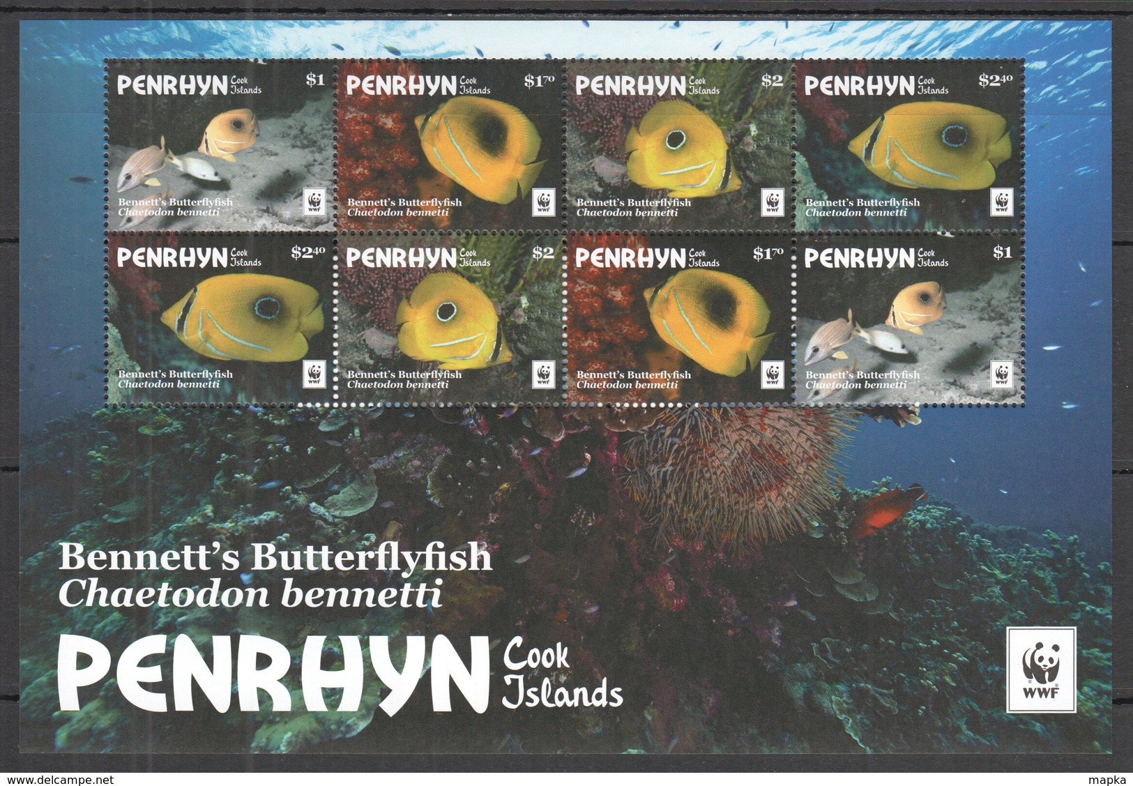 W768 2017 PENRHYN WWF FAUNA FISH & MARINE LIFE BENNETT'S BUTTERFLYFISH !!! MICHEL 26 EURO !!! 1SH MNH - Andere & Zonder Classificatie