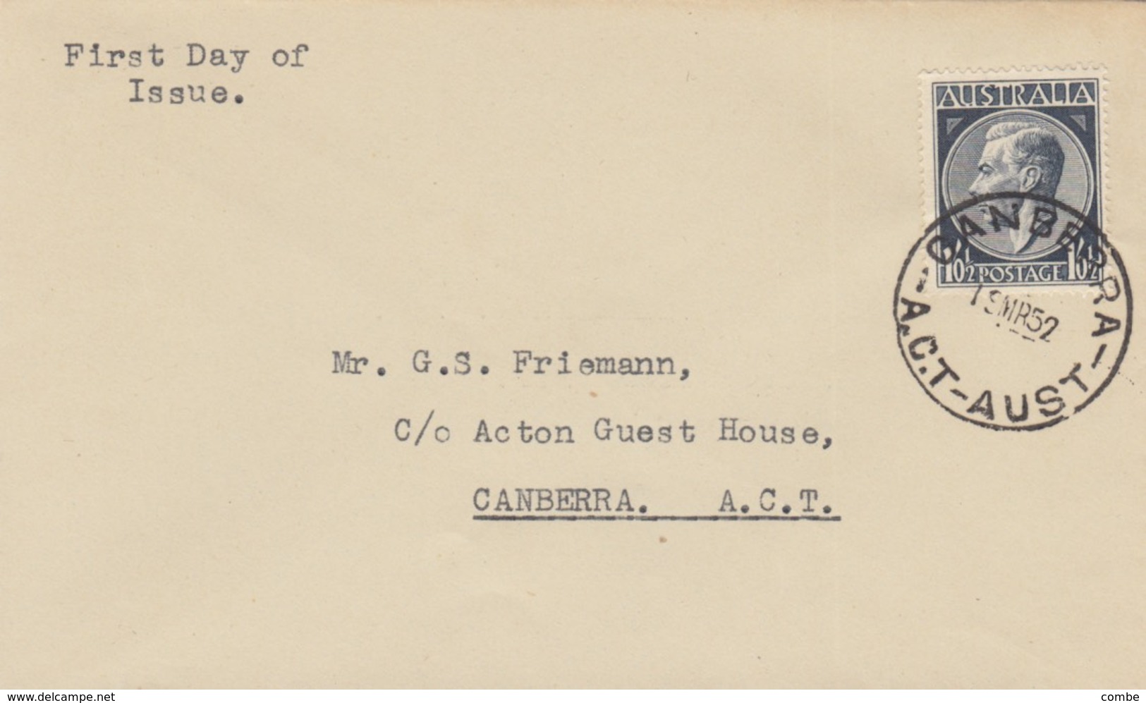 AUSTRALIA. COVER. 19 MAR 1952. CANBERRA  FDC - Lettres & Documents