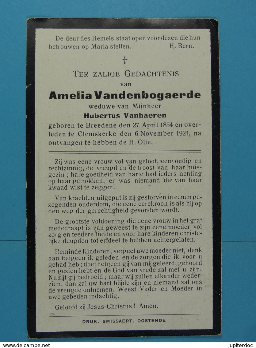 Amelia Vandenbogaerde Vve Vanhaeren Breedene 1854 Clemskerke 1924 - Images Religieuses