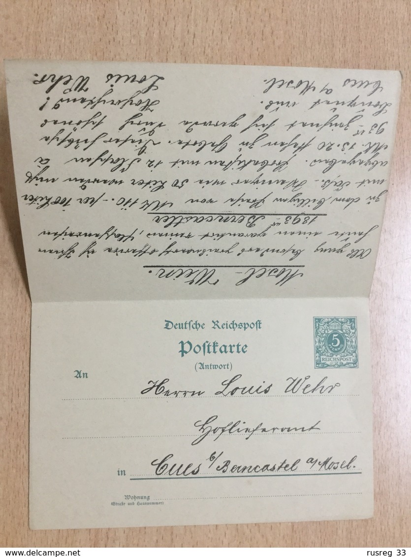 K6 Deutsches Reich Ganzsache Stationery Entier Postal P 31a Von Berncastel Nach Düsseldorf - Sonstige & Ohne Zuordnung