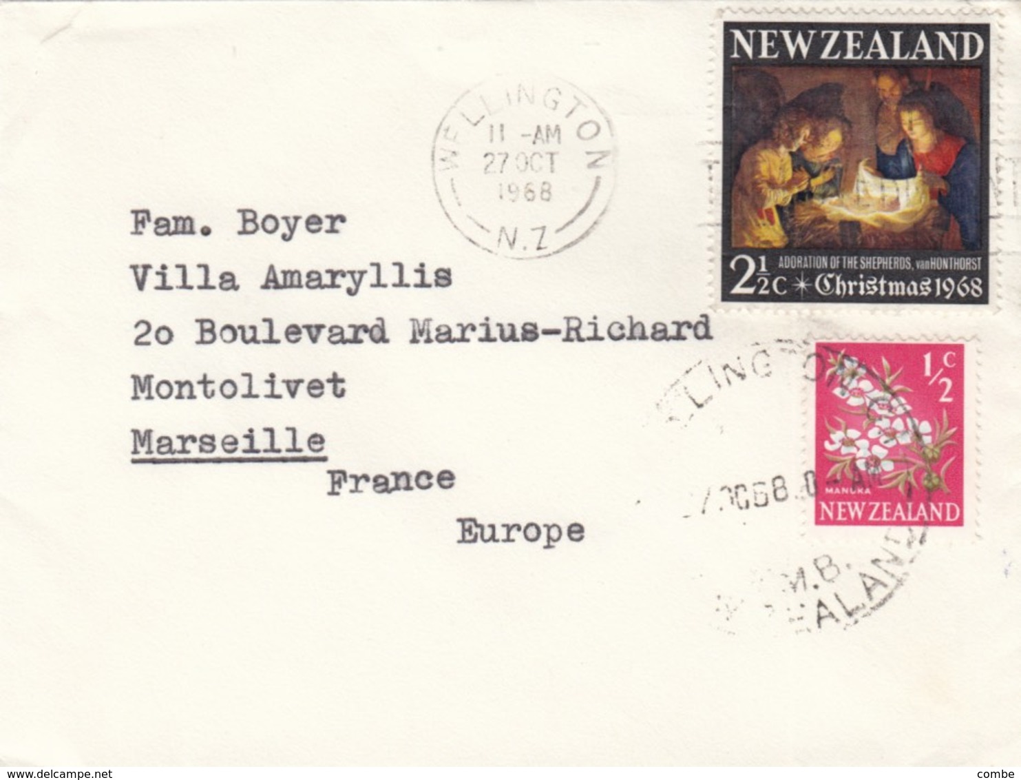 COVER. NEW ZELAND. 27 OCT 70. WELLIGTON TO FRANCE - Lettres & Documents