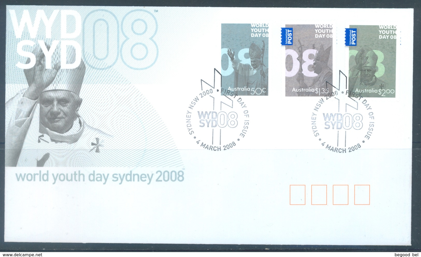 AUSTRALIA  - FDC - 4.3.2008 - WORLD YOUTH DAY POPE BENEDICT XVI - Yv 2818-2820 - Lot 18540 - Premiers Jours (FDC)