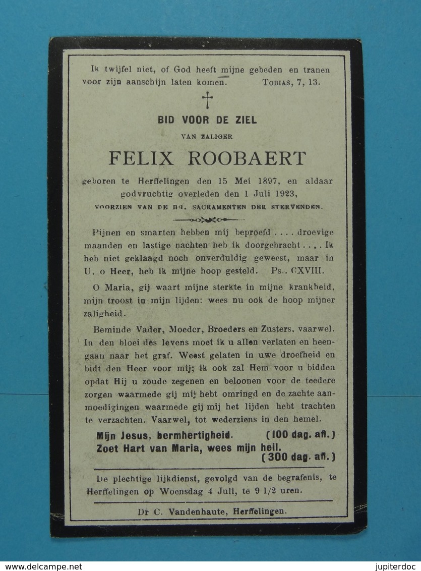 Felix Roobaert Herffelingen 1897 1923 - Images Religieuses