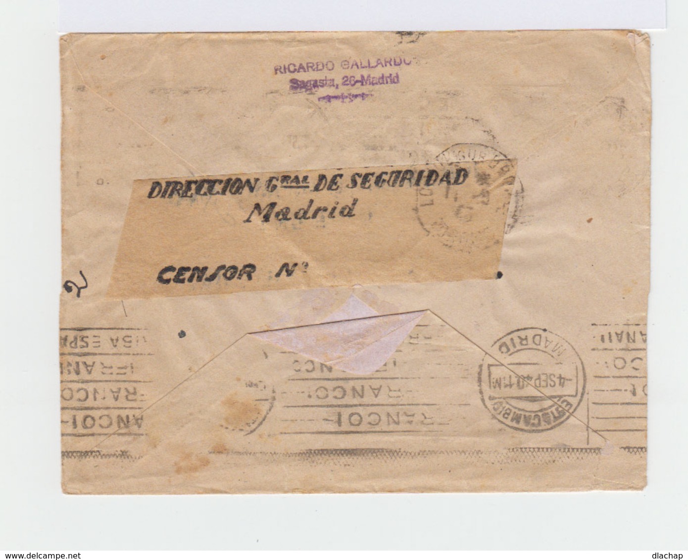 Sur Enveloppe Ouverte Censure Paire Franco Et Deux Timbres Le Cid CAD Madrid 1940. Slogans Nationalistes. (954) - Nationalists Censor Marks